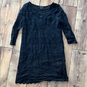 Lucky Brand Black Textured Long Sleeve Dress